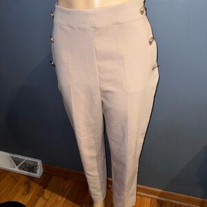 Zara Beige Button-Detail Cropped Pants